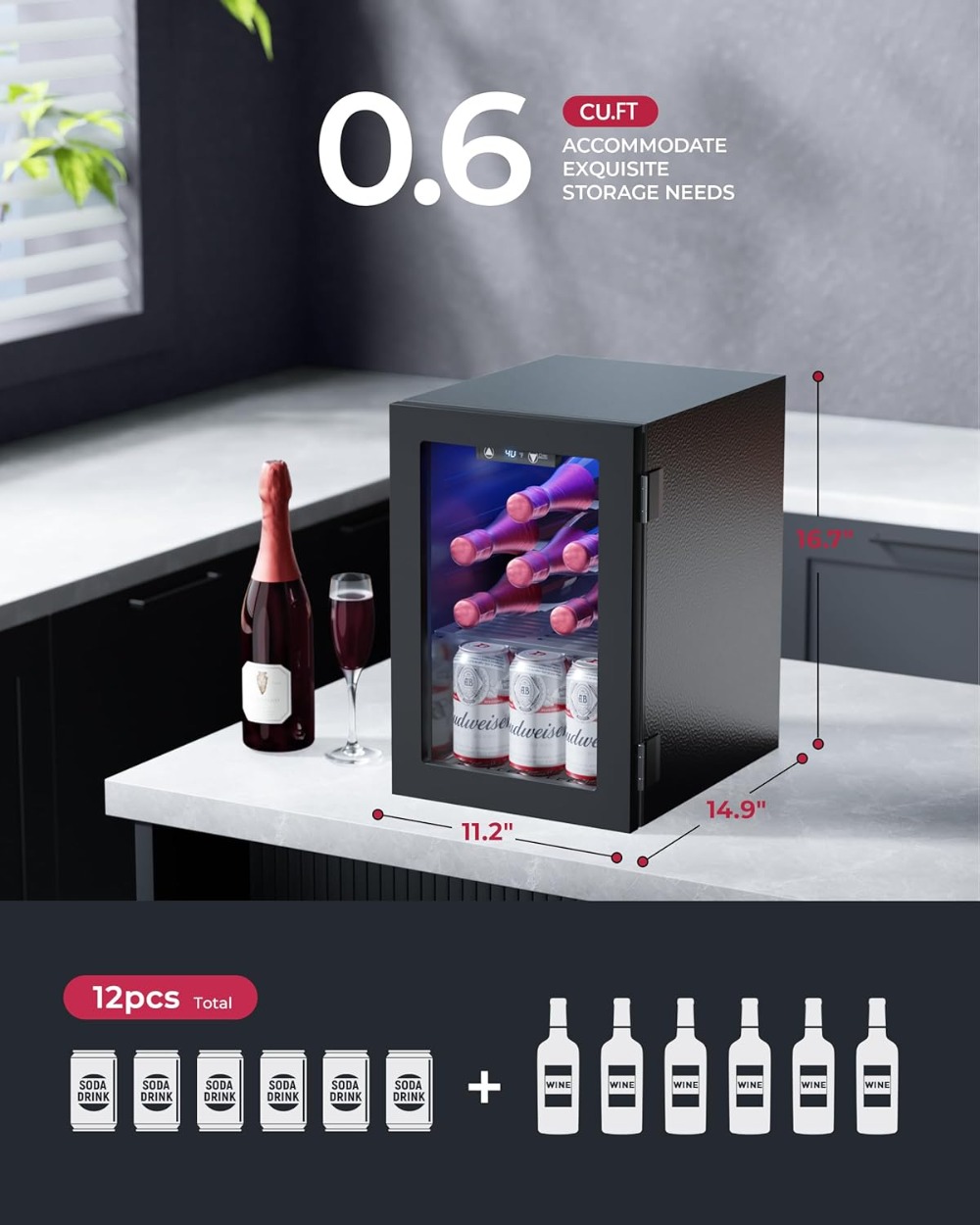 6-Bottle & 6-Can Compact Fridg - Wine Beer Images reseña y precio