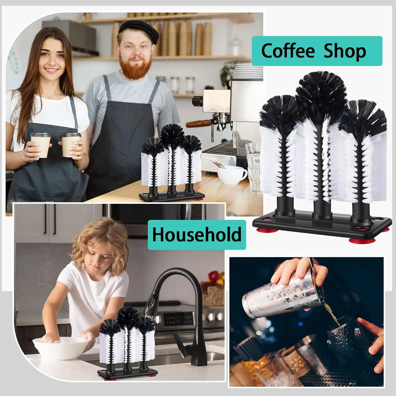 3-Head Cup Washer Brush with S - Wine Beer Images reseña y precio