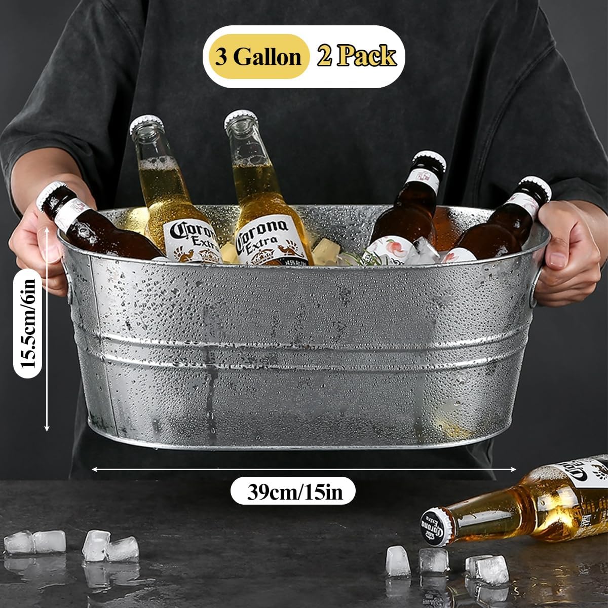 2 Pack Large Galvanized Ice Bu - Wine Beer Images reseña y precio