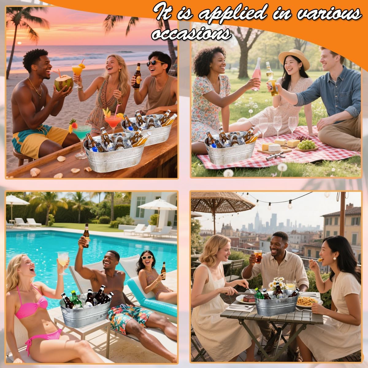 2 Pack Large Galvanized Ice Bu - Wine Beer Images reseña y precio